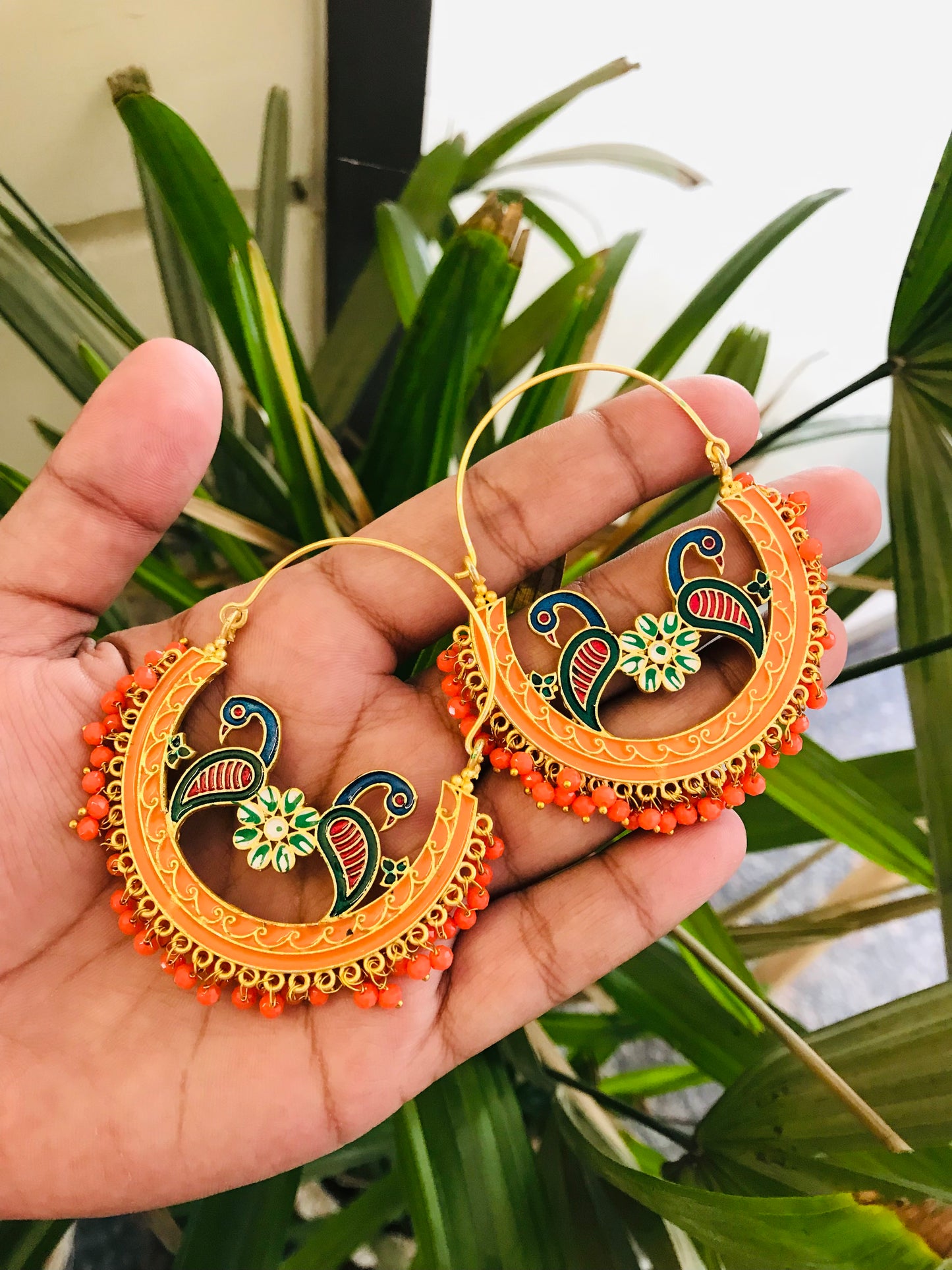 Peacock Meenakari Design Hoop - Big