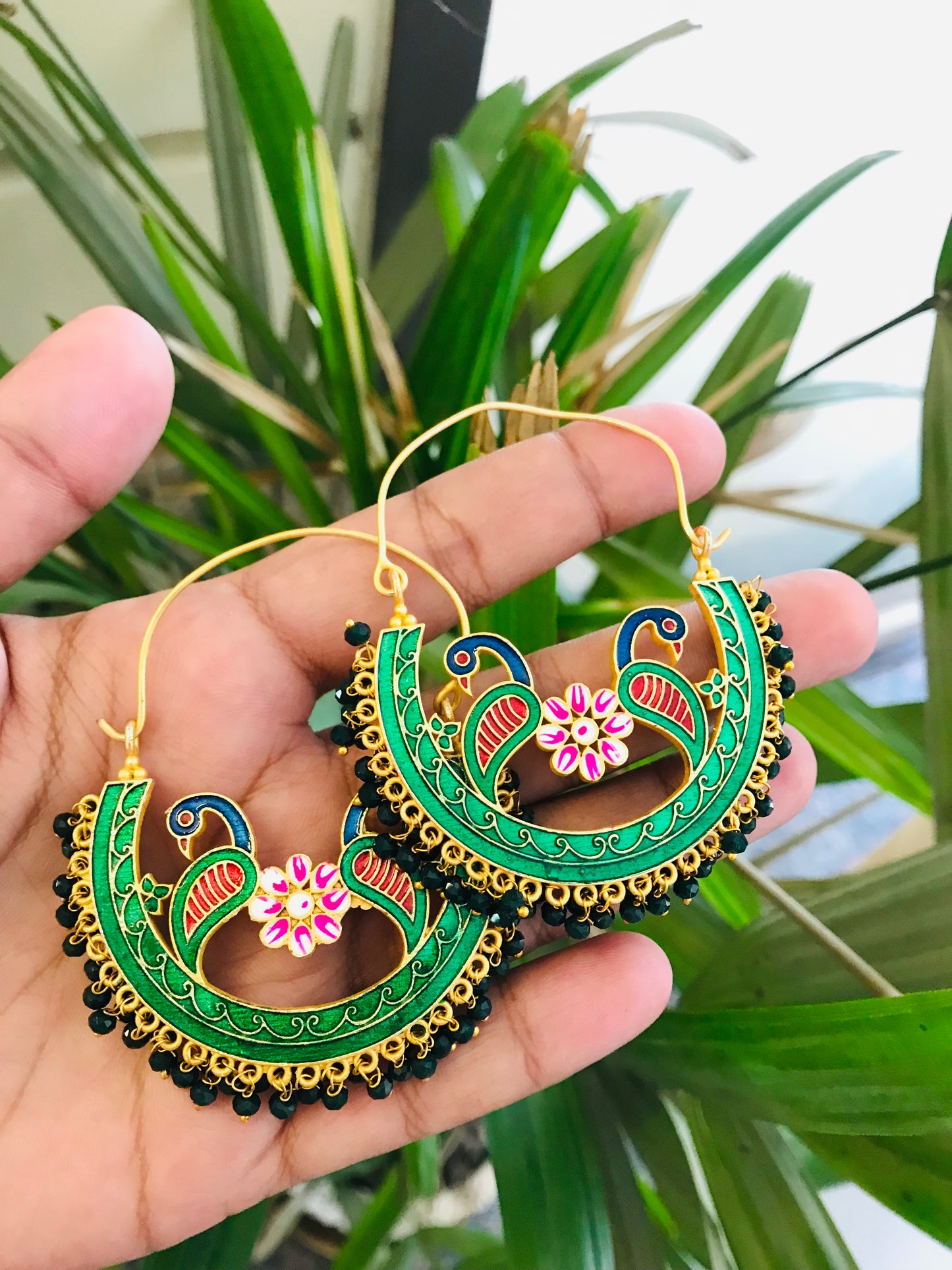 Peacock Meenakari Design Hoop - Big