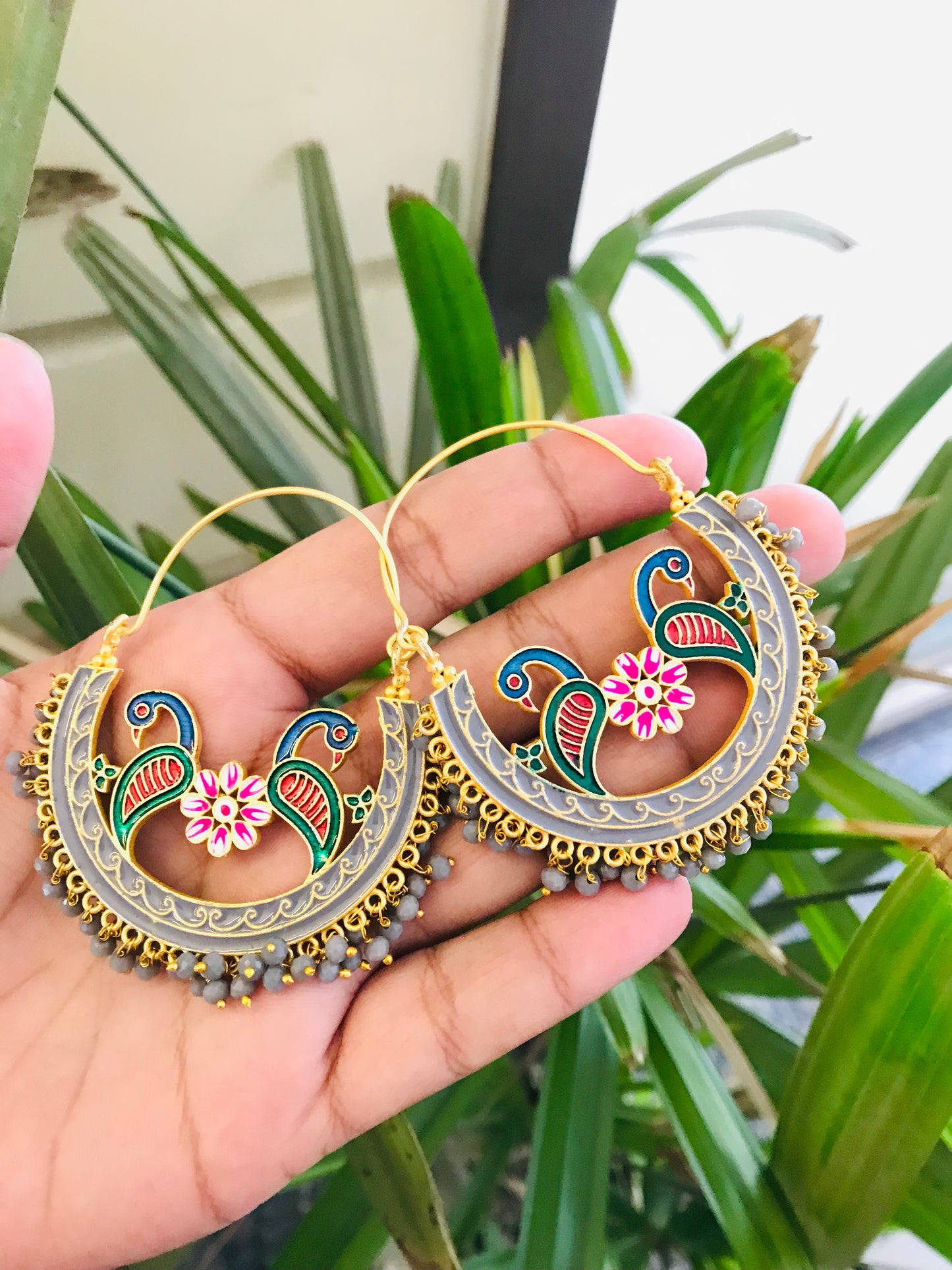 Peacock Meenakari Design Hoop - Big