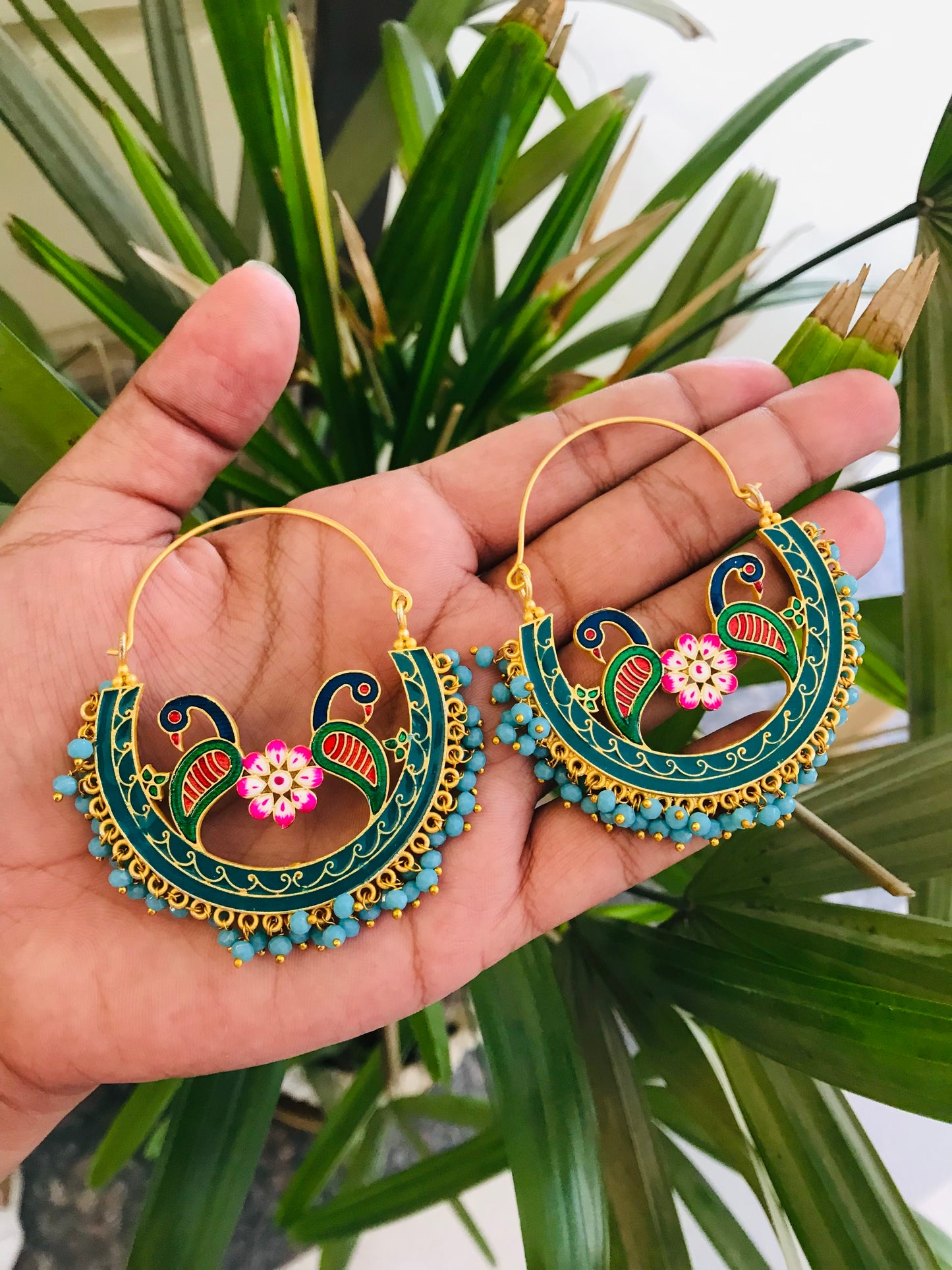 Peacock Meenakari Design Hoop - Big