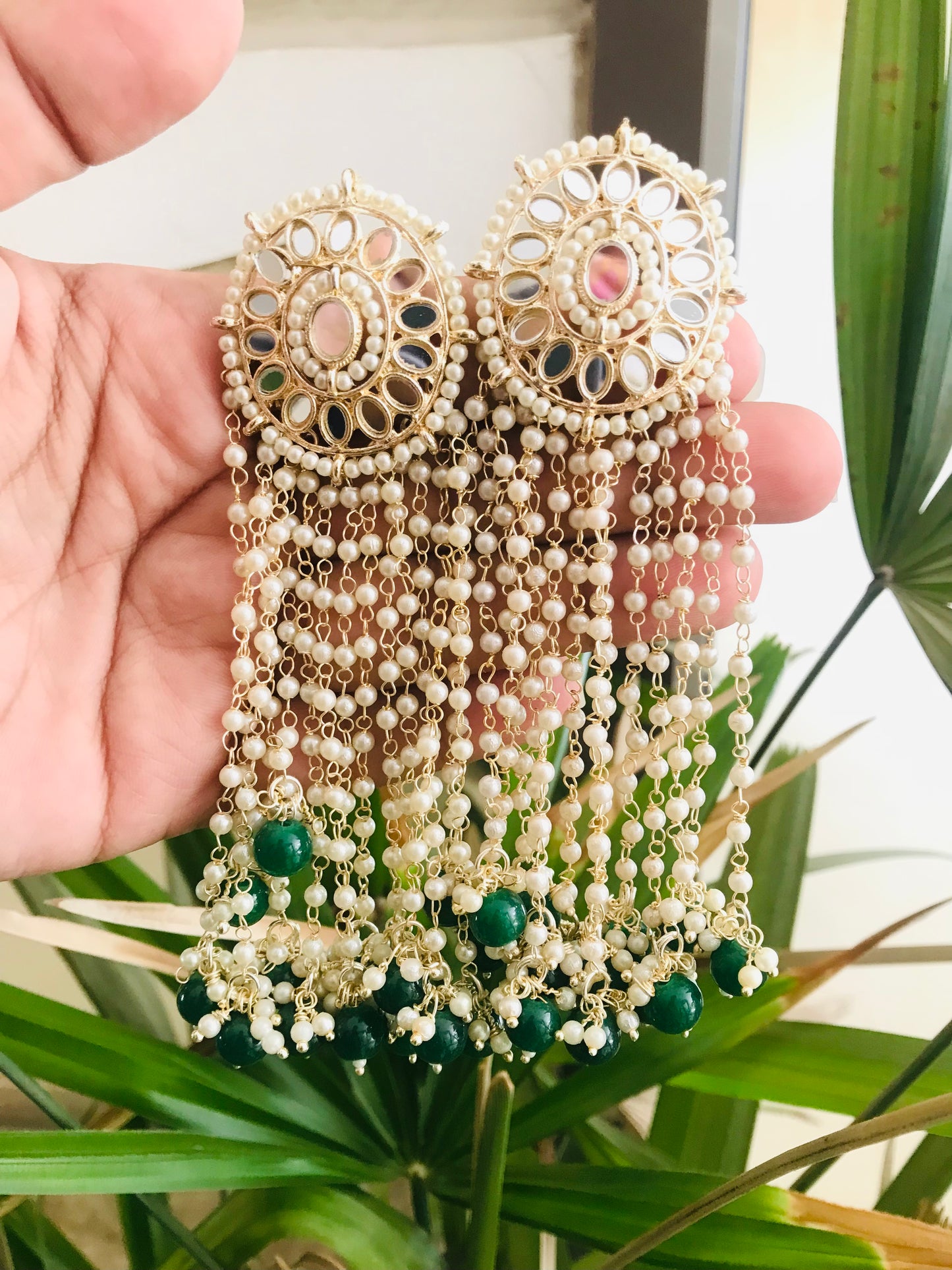 Mirror Studs with Long Pearl Drops