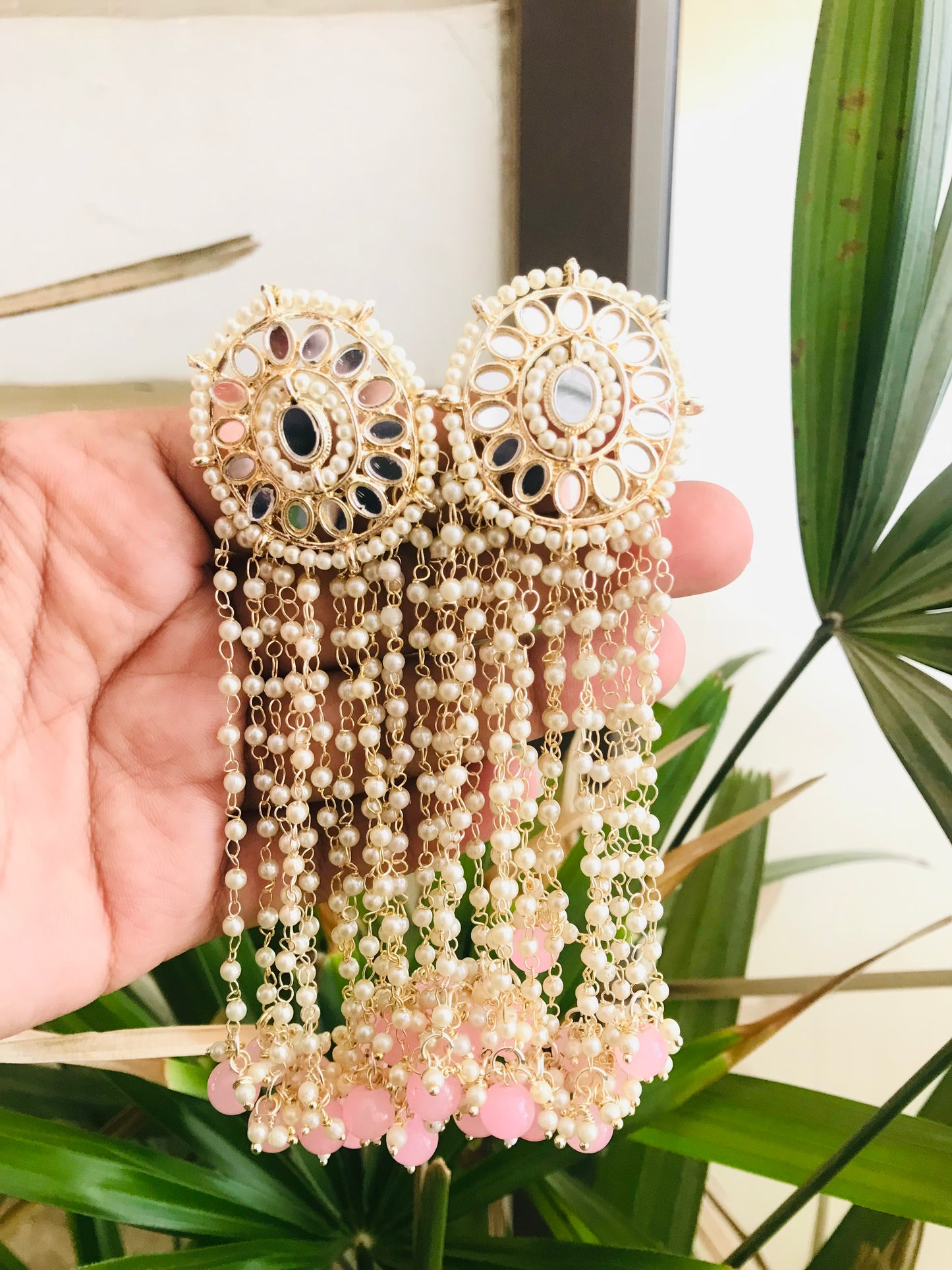 Mirror Studs with Long Pearl Drops