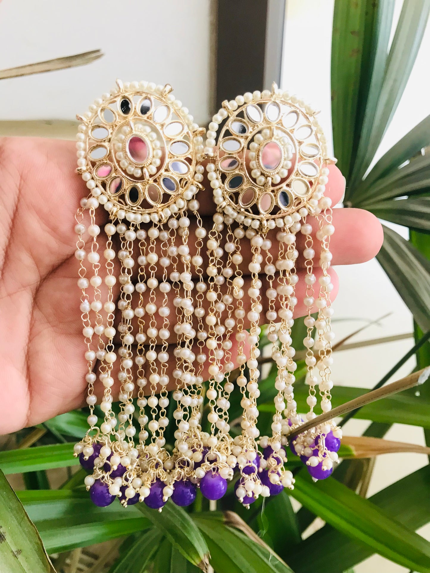Mirror Studs with Long Pearl Drops