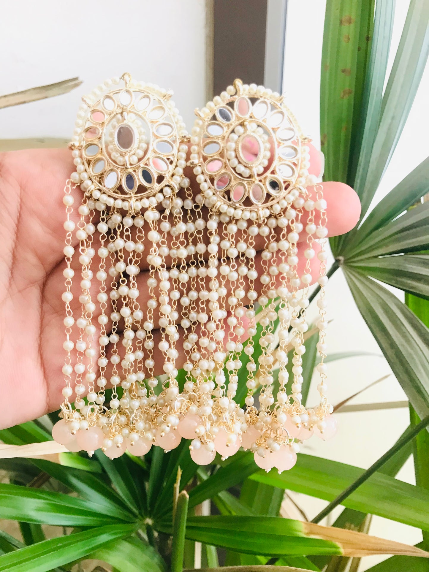Mirror Studs with Long Pearl Drops