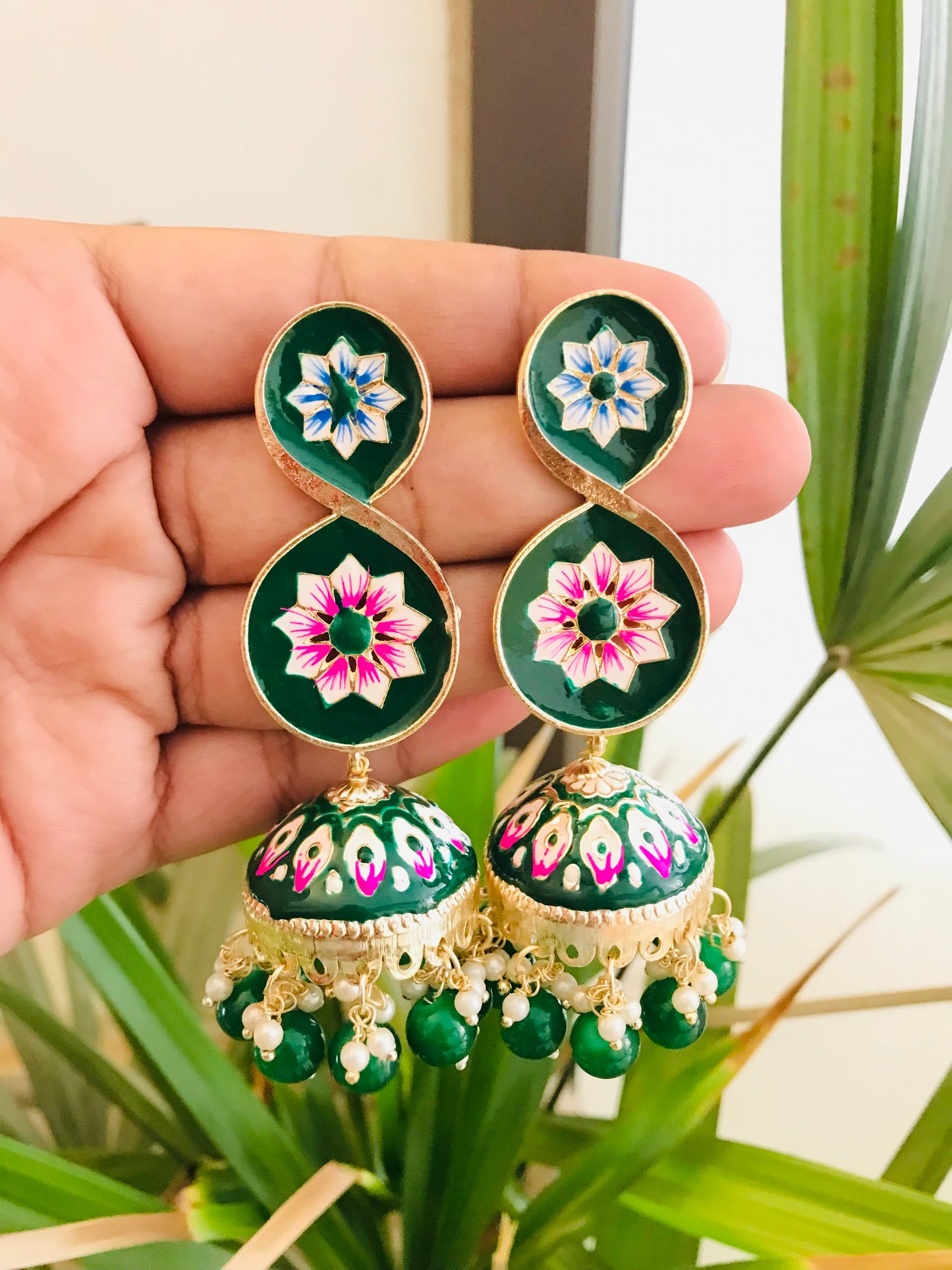Designer Meenakari Jhumkas