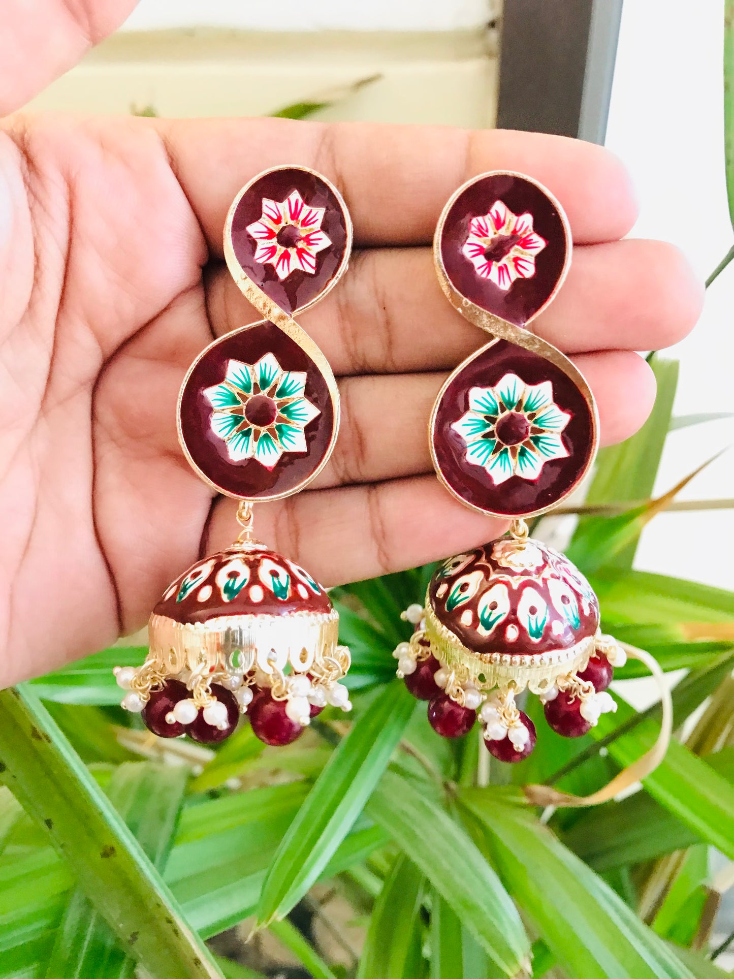 Designer Meenakari Jhumkas