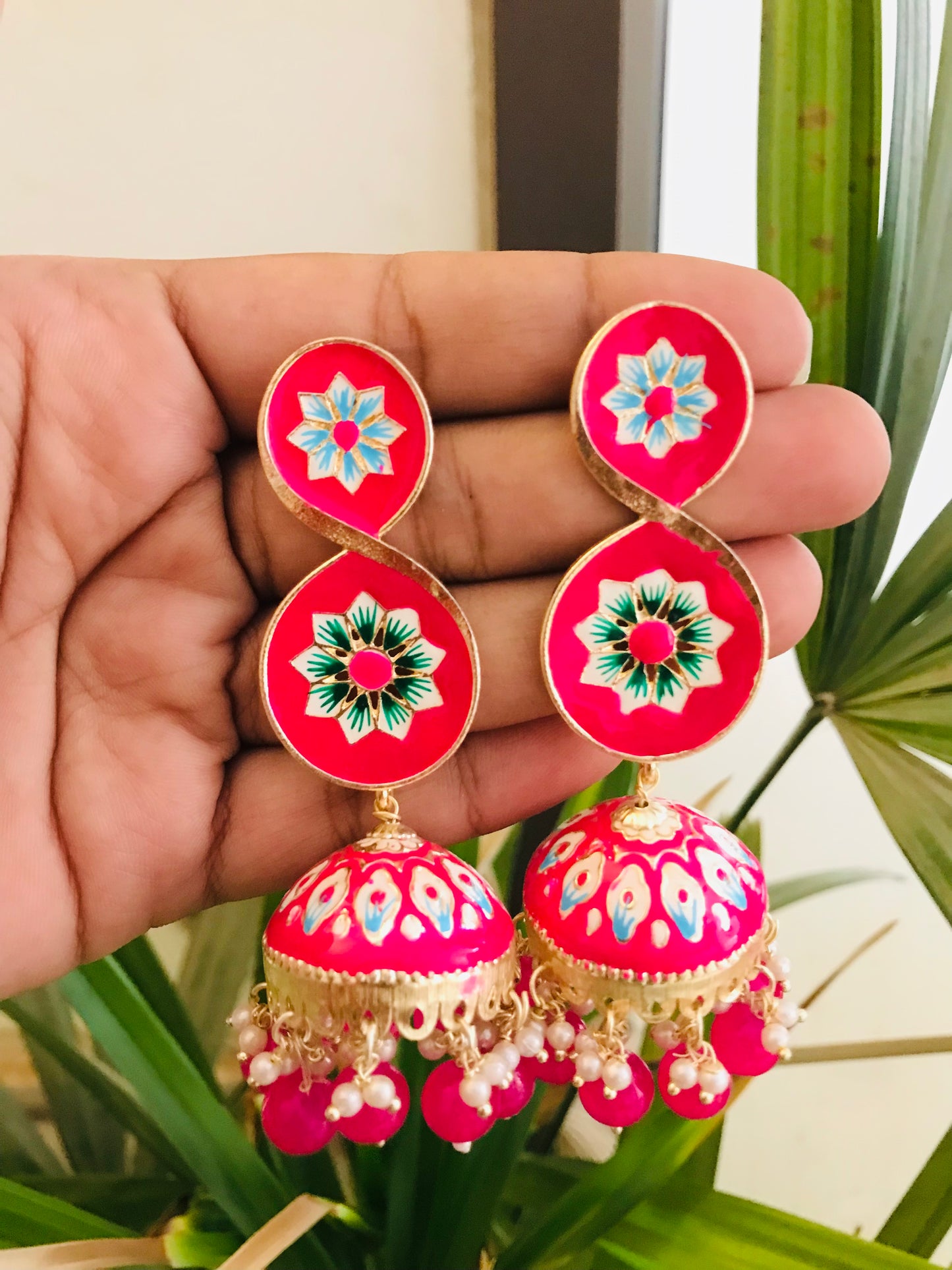 Designer Meenakari Jhumkas