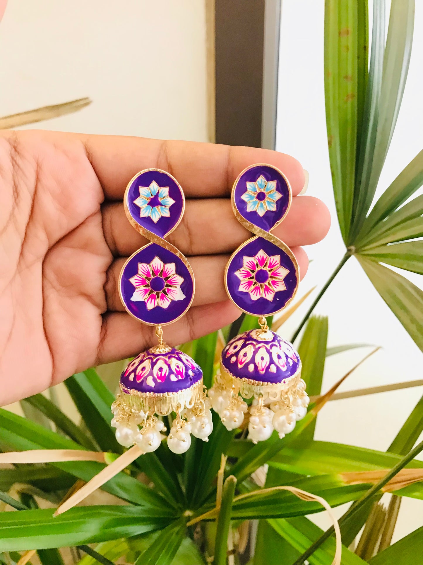 Designer Meenakari Jhumkas