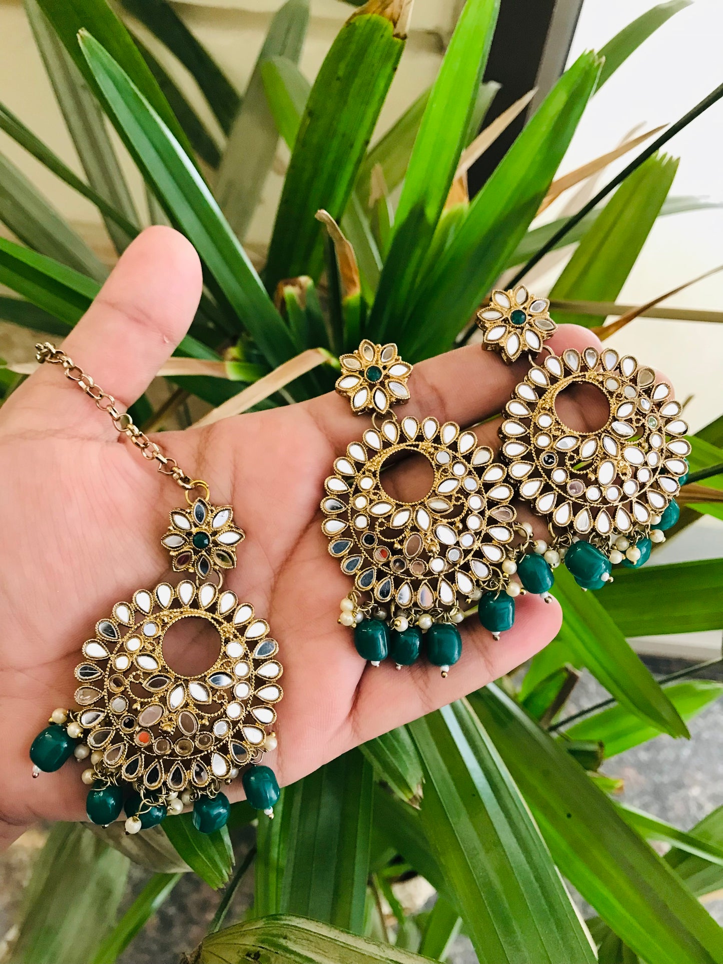 Mirror Earrings and Maangteeka