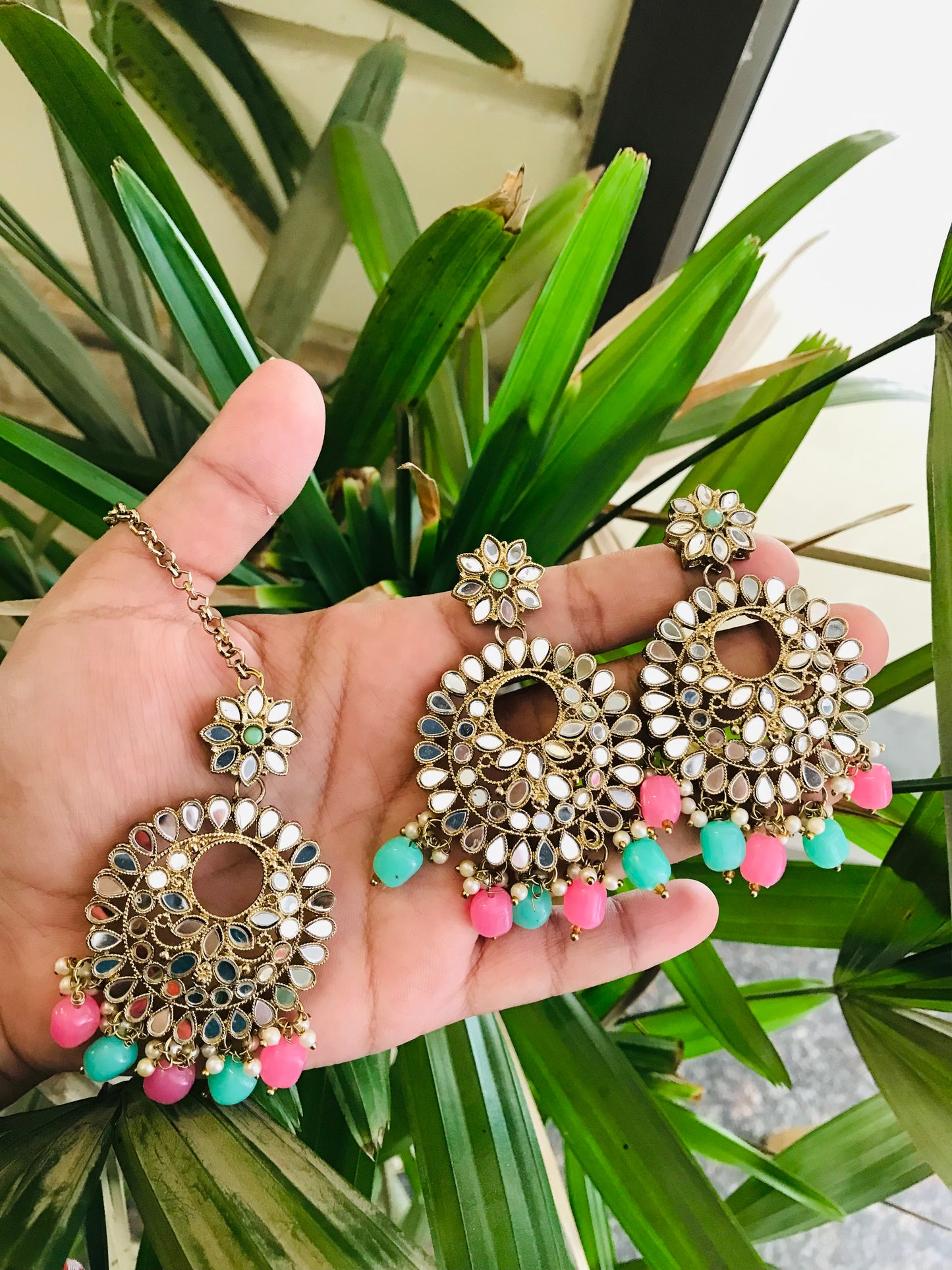 Mirror Earrings and Maangteeka
