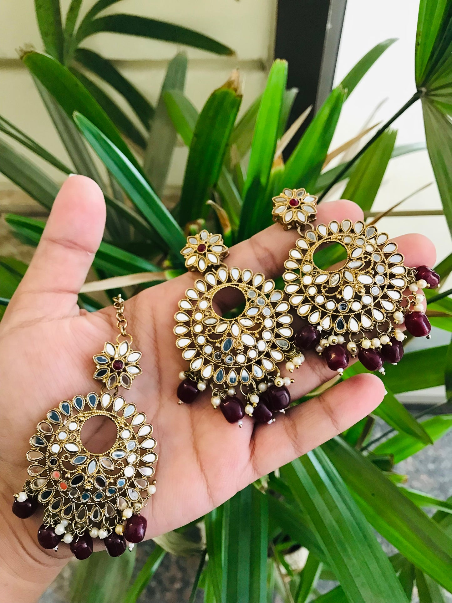Mirror Earrings and Maangteeka