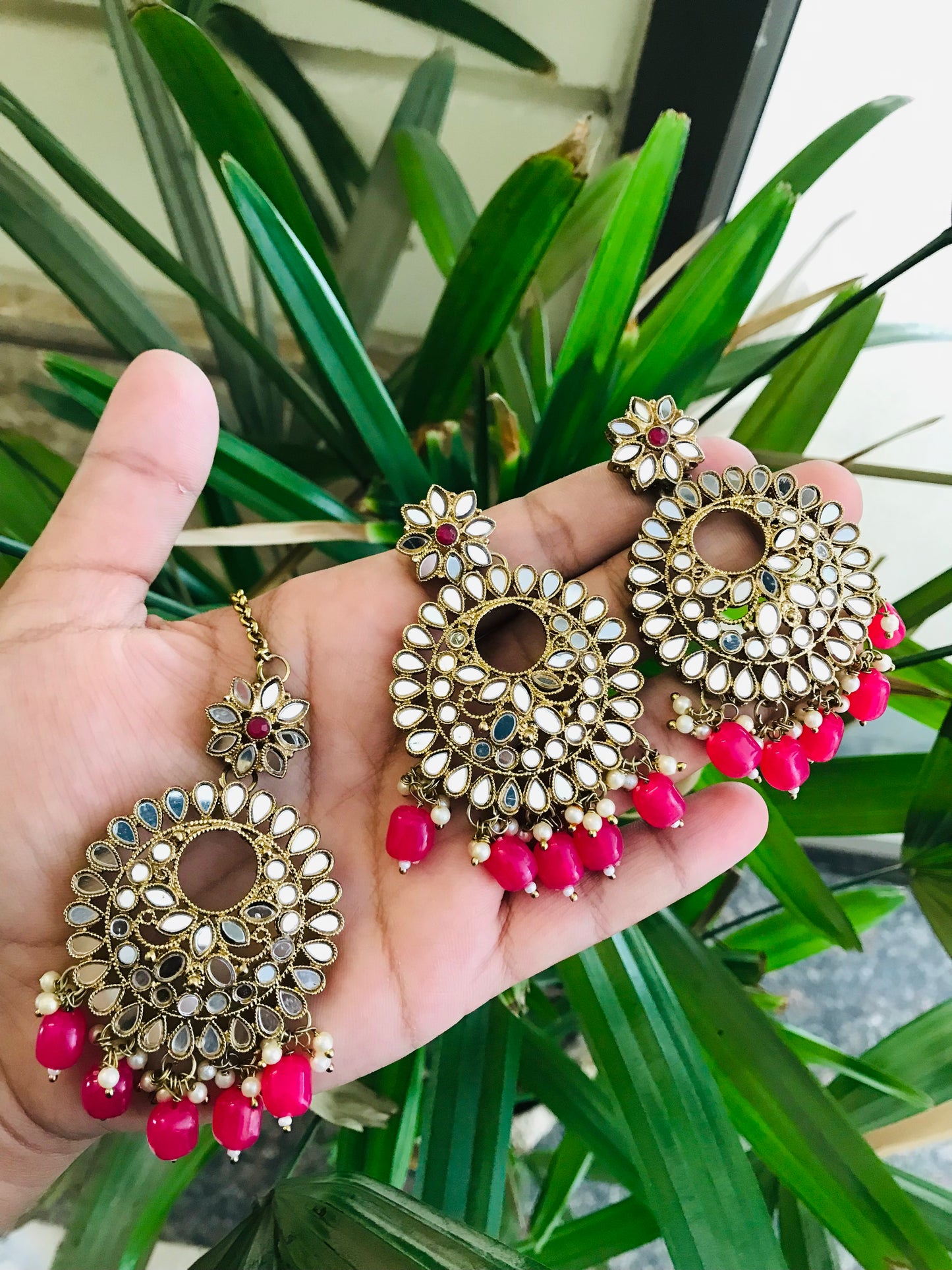 Mirror Earrings and Maangteeka