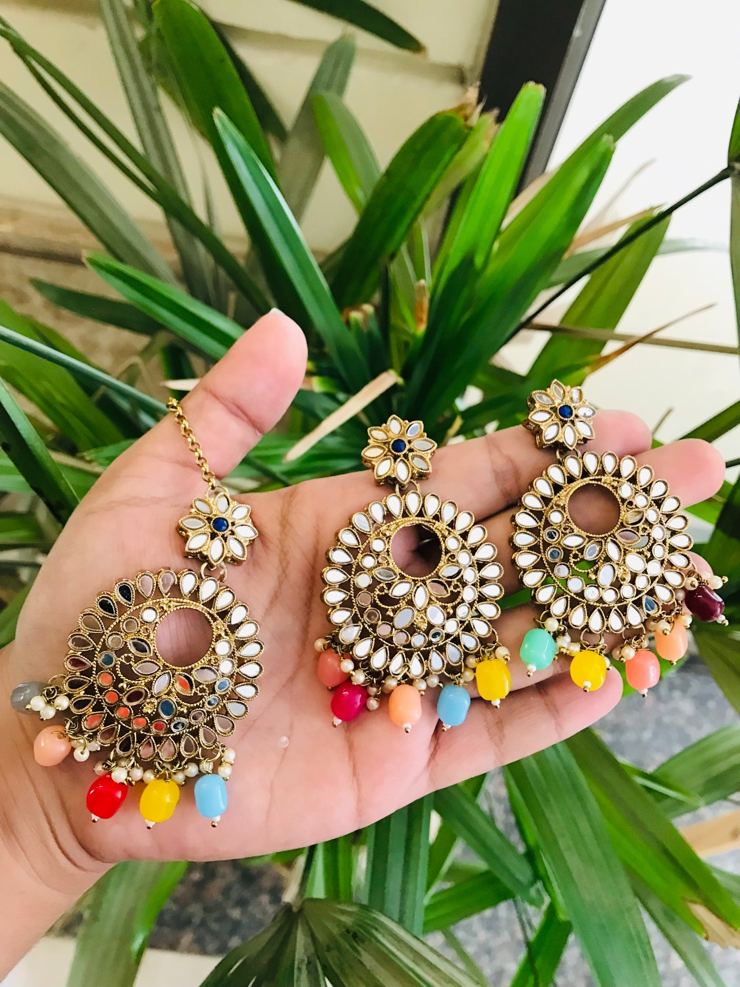 Mirror Earrings and Maangteeka