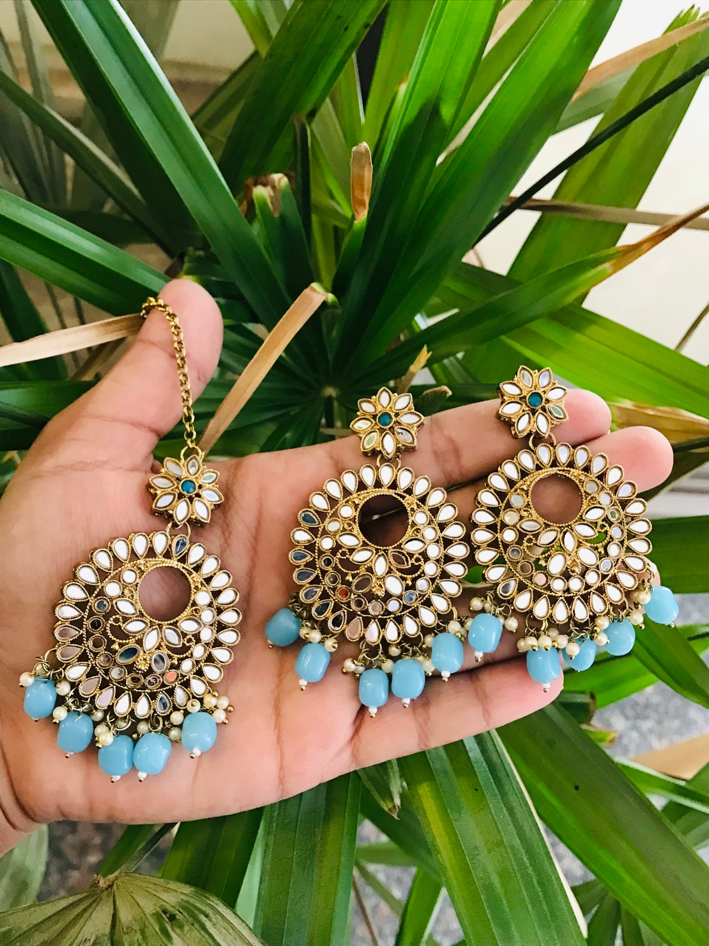 Mirror Earrings and Maangteeka