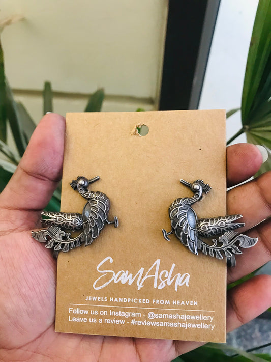 Silver Look Alike Peacock Studs