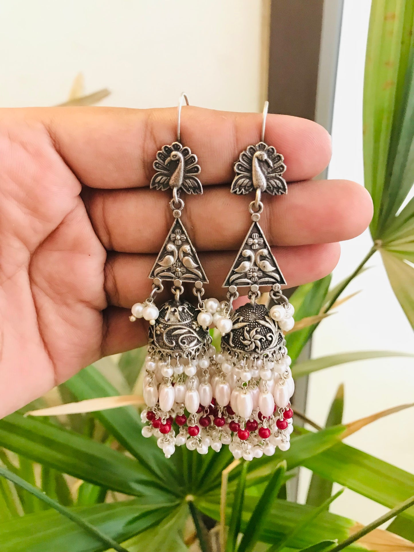 Kaanti Style Silver Look Long Drop Jhumkas