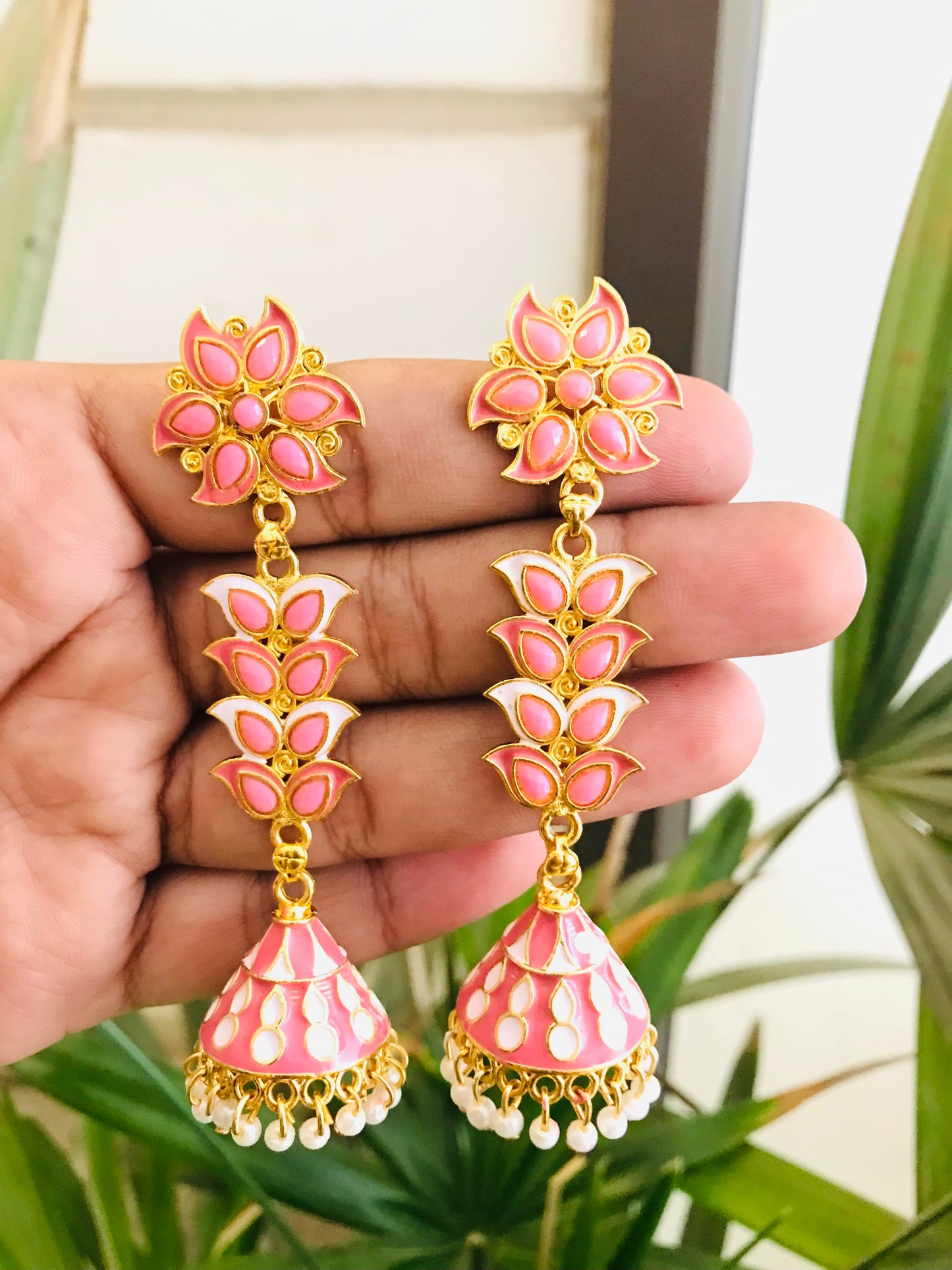 Long Style Meenakari Jhumkas