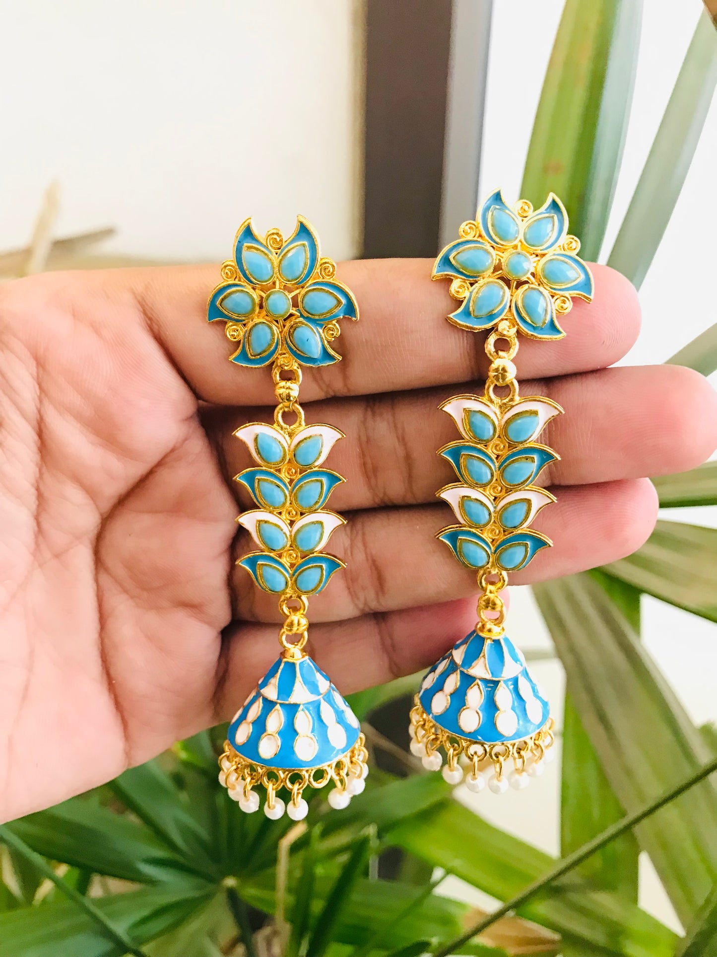 Long Style Meenakari Jhumkas