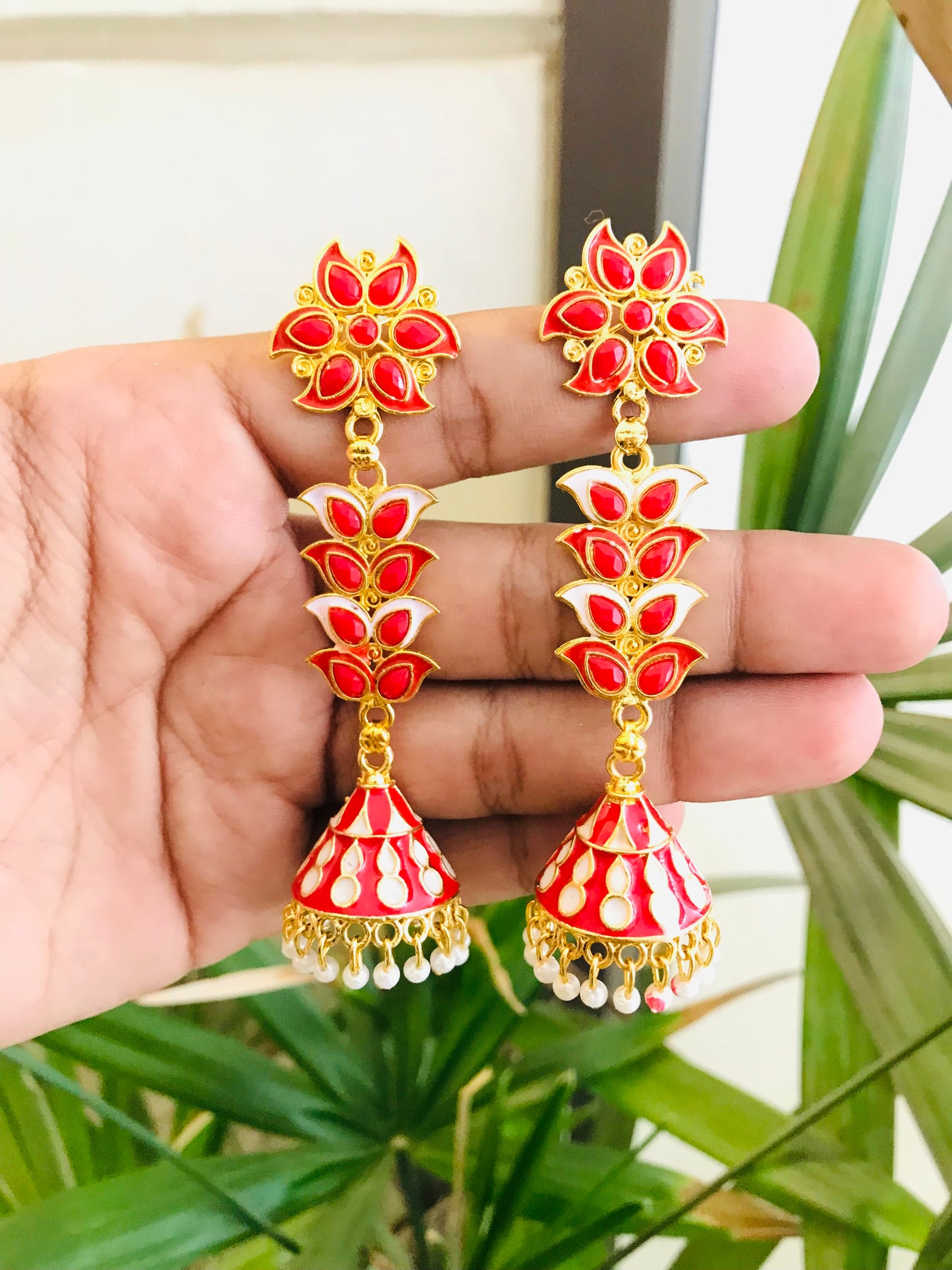 Long Style Meenakari Jhumkas