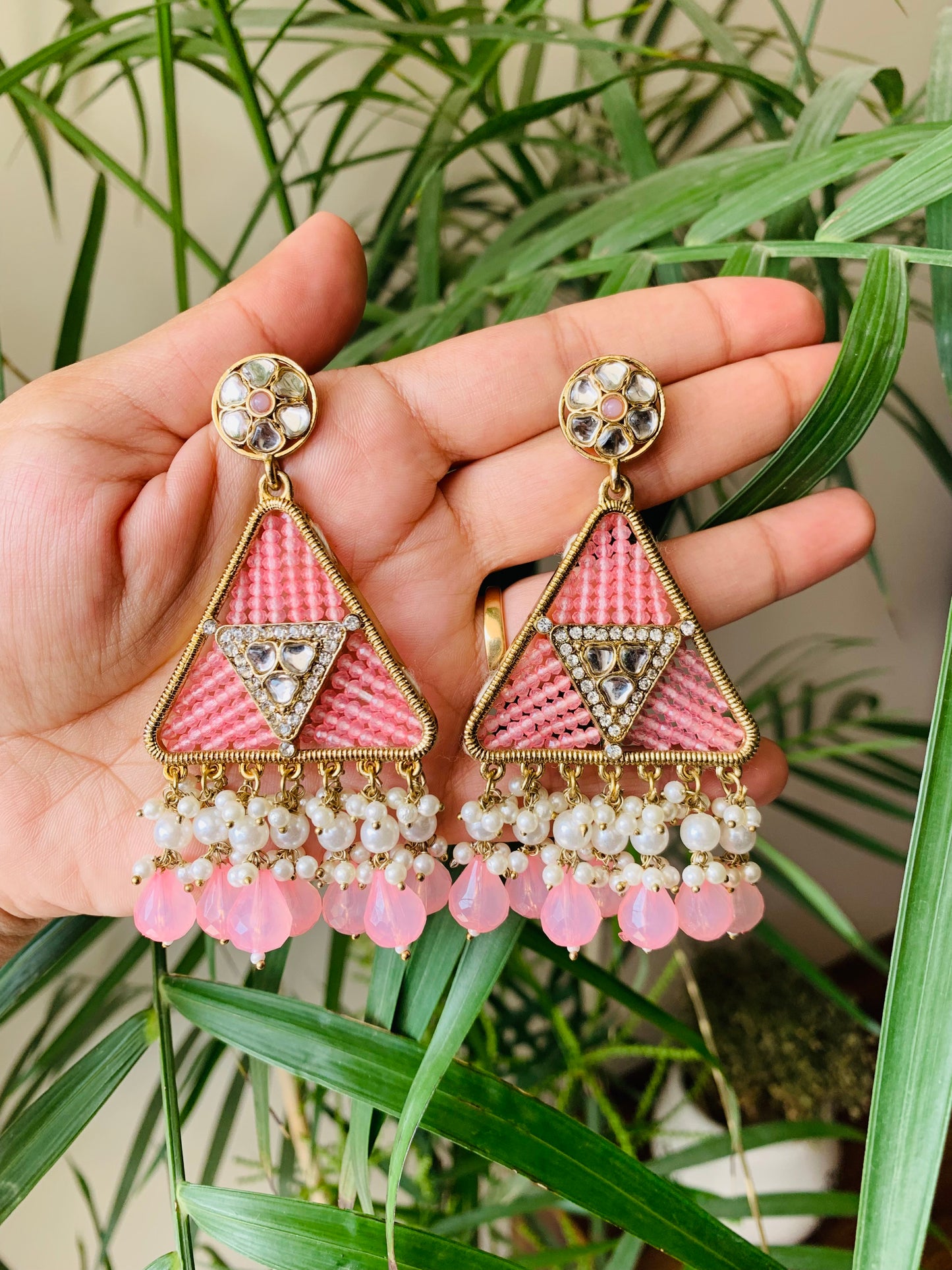 Triangle Pearl Drop Earrings