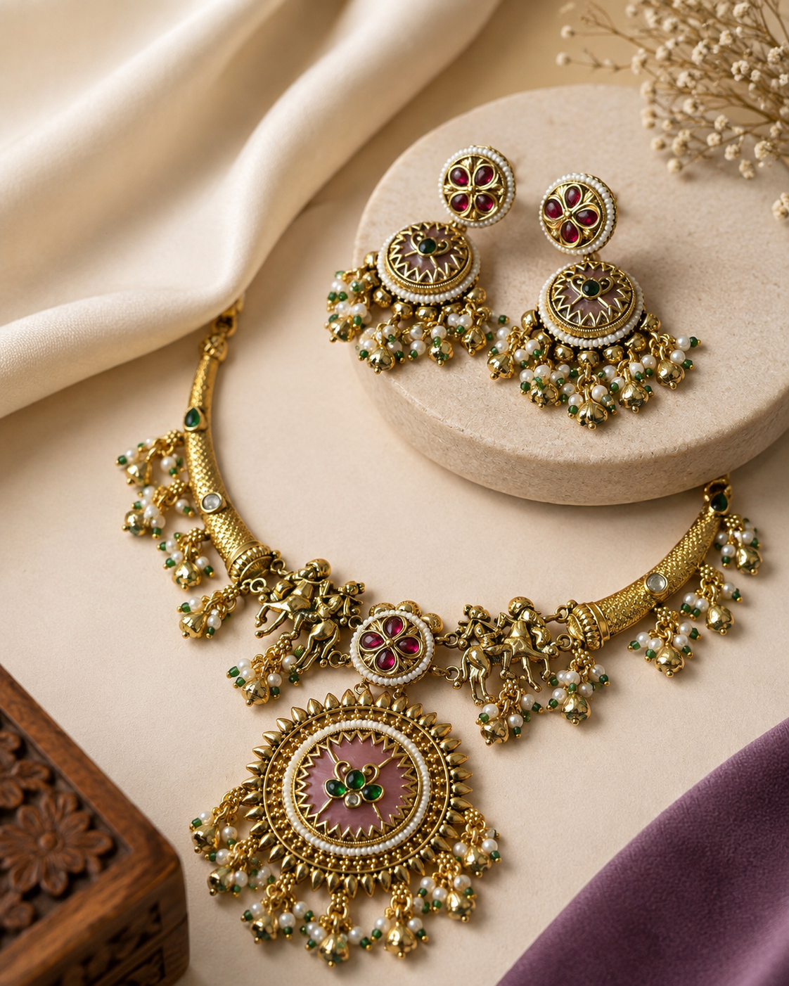 Traditional Temple Jewellery Necklace Set with Matching Earrings