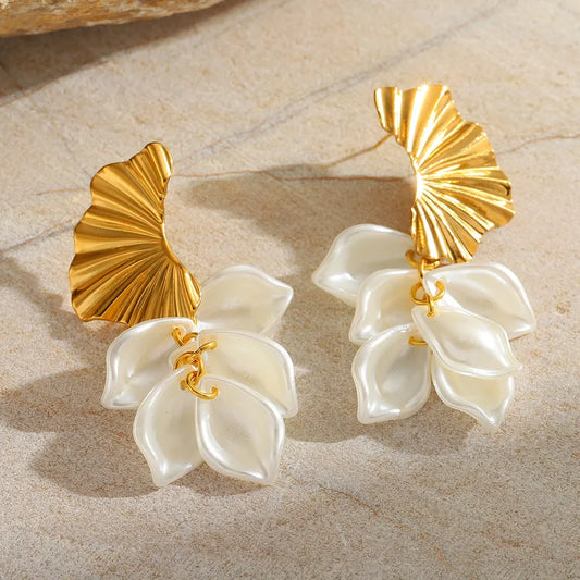 Golden Bloom Pearl Drop Earrings