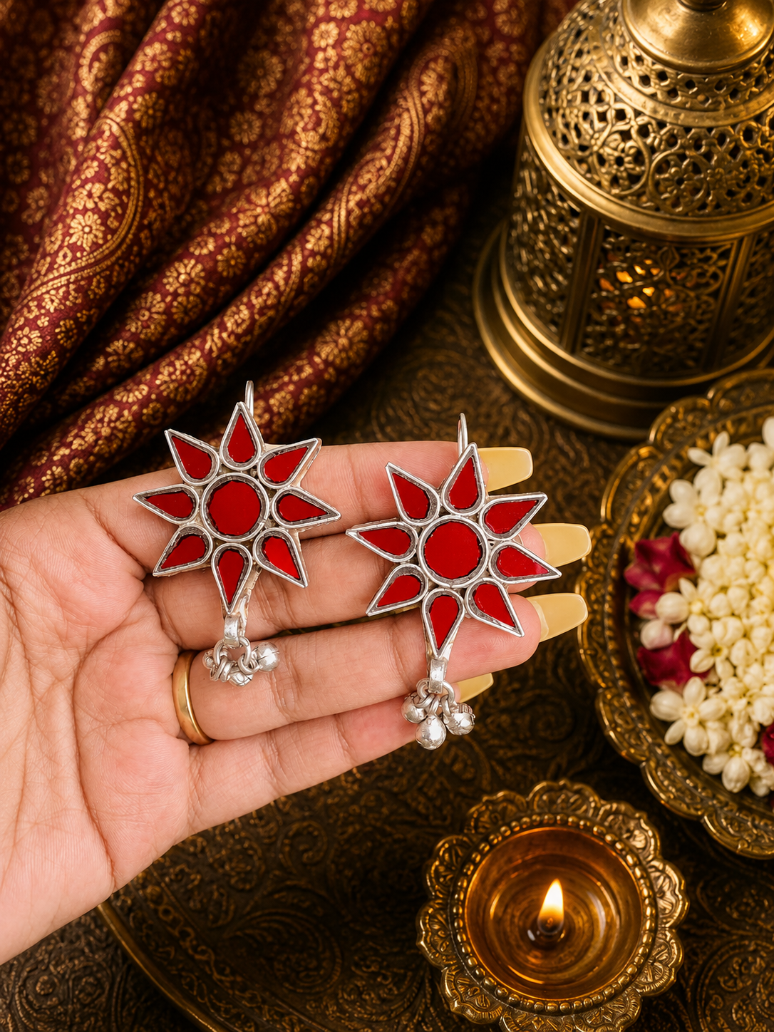 Flower Shaped Glass Earrings