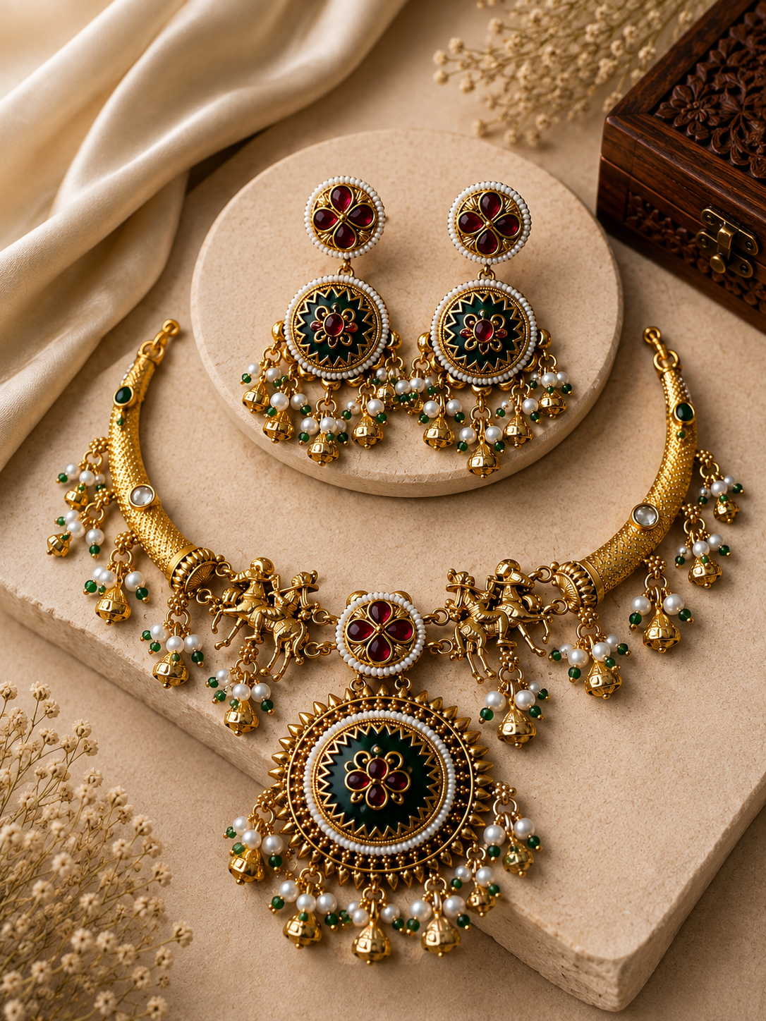Royal Horse Temple Pendant Necklace Set