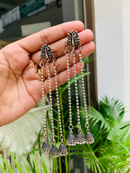 Long three chain drop jhumka