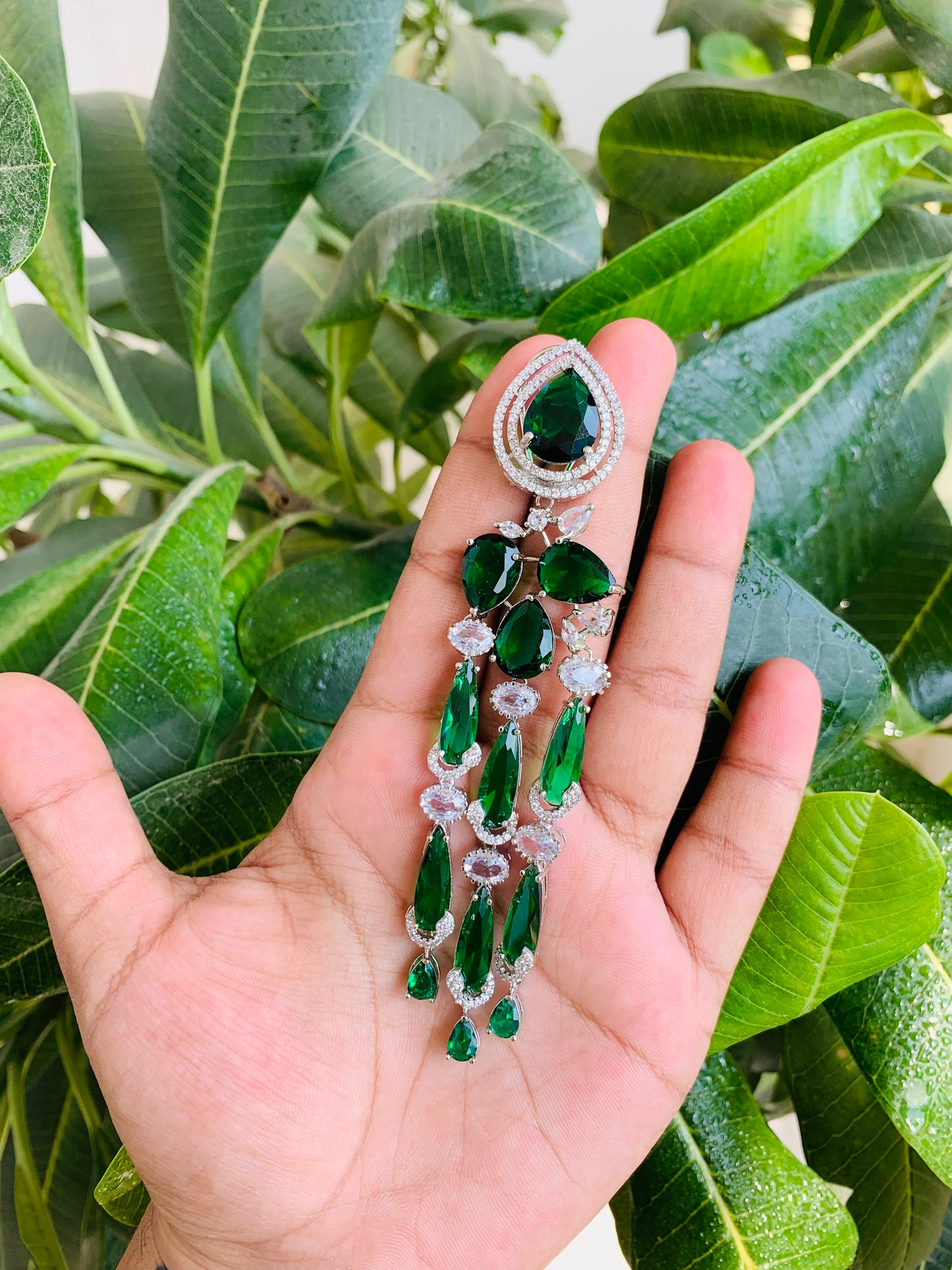 Long Emerald Green Statement Earring