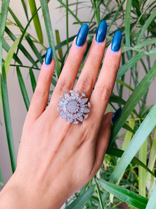 Big Crystal Flower Shaped Ring