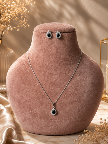 Black AD Teardrop Necklace & Earrings Set