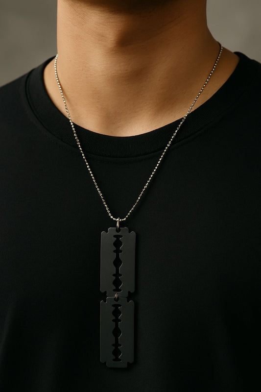 Black Double Blade Pendant Necklace – Matte Gothic Style