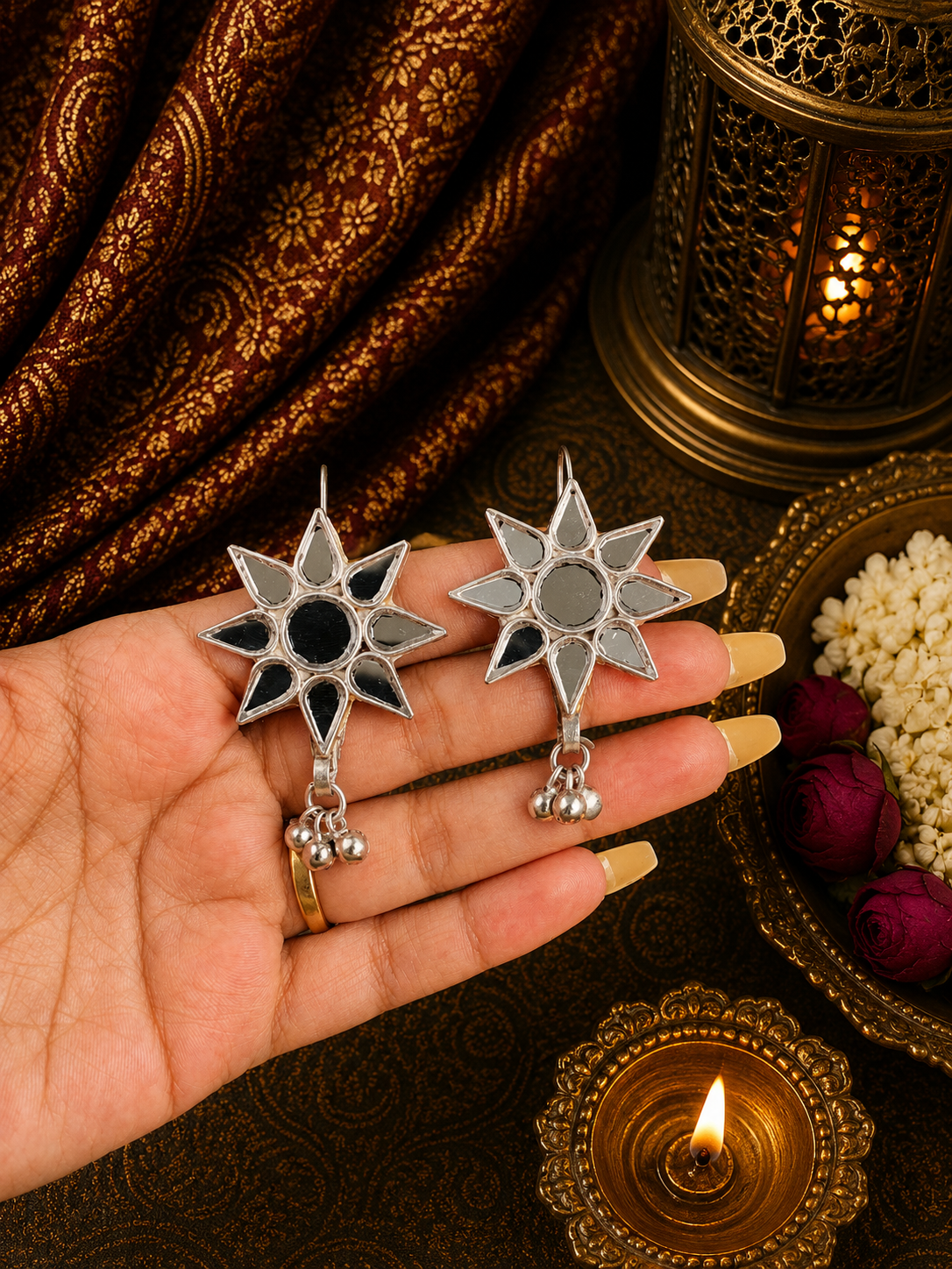 Flower Shaped Glass Earrings
