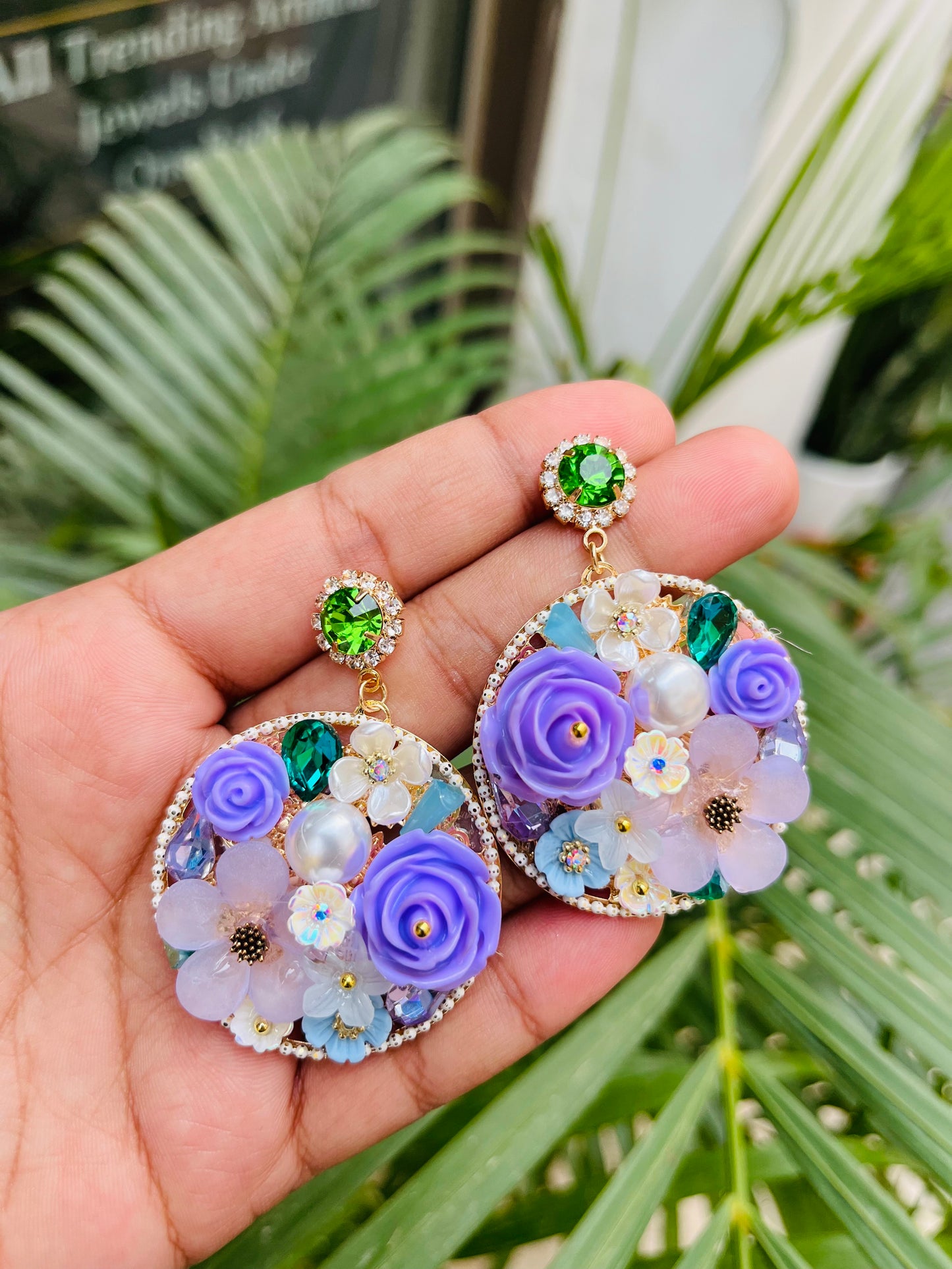 Purple Flowers Western Earrings