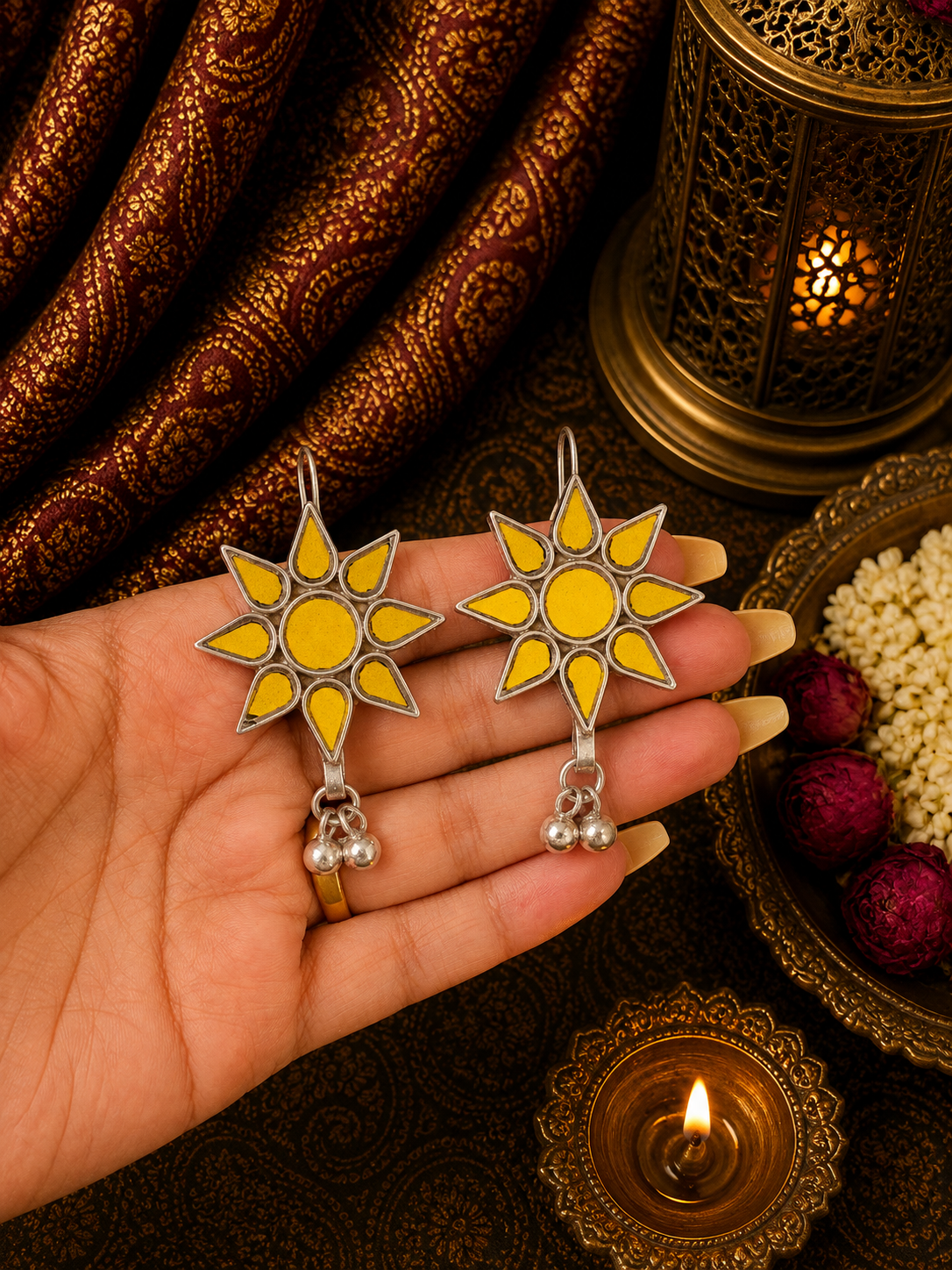 Flower Shaped Glass Earrings