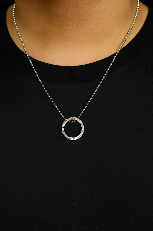 Textured Circle Pendant Necklace – Stainless Steel Modern Charm