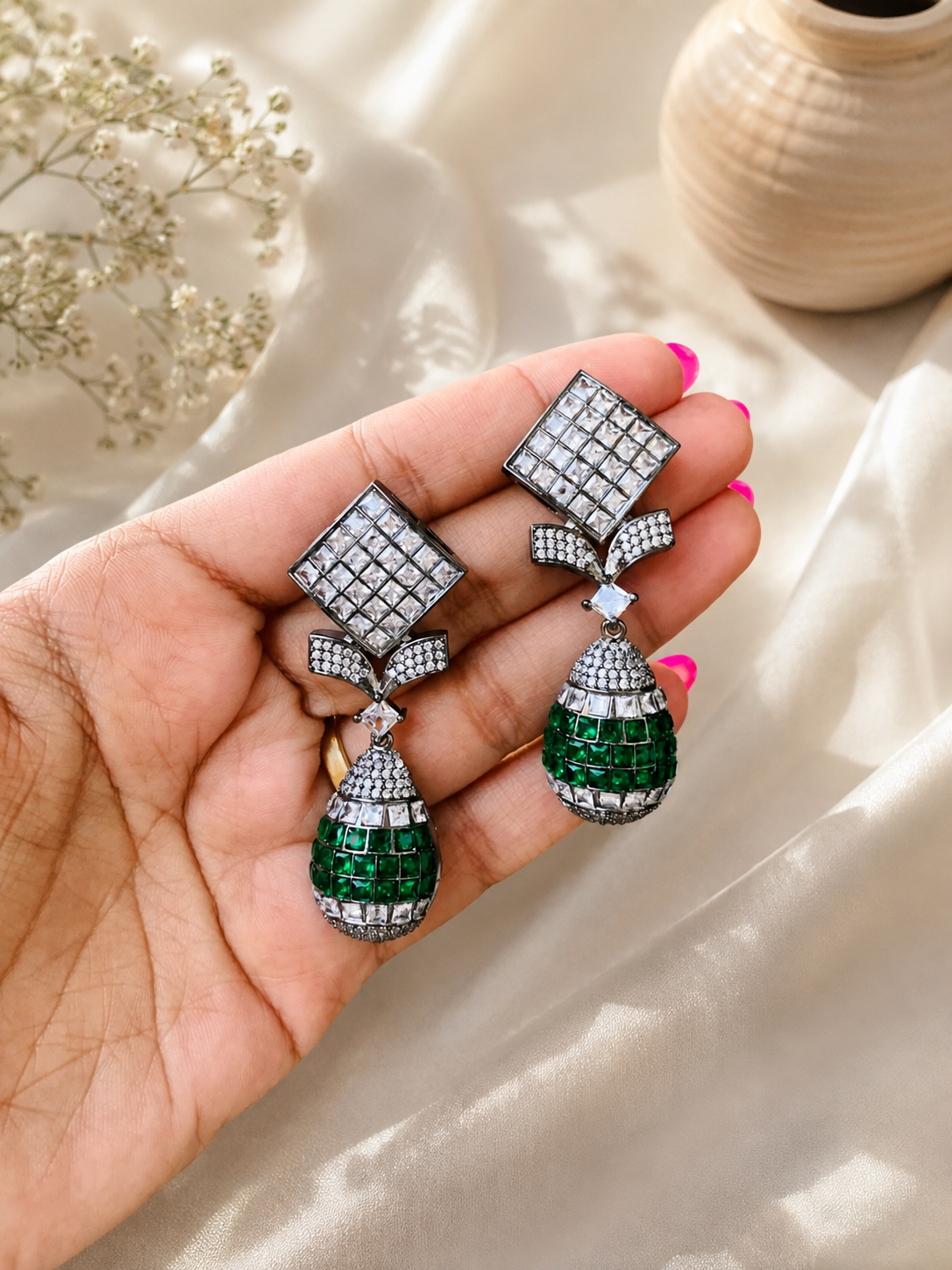 Square Stud with Round Drop Earrings