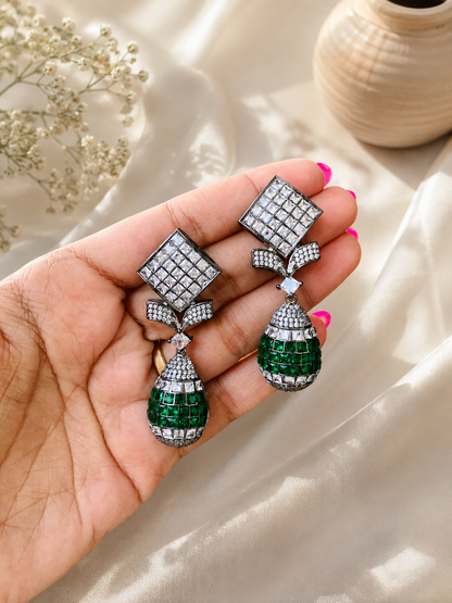 Square Stud with Round Drop Earrings