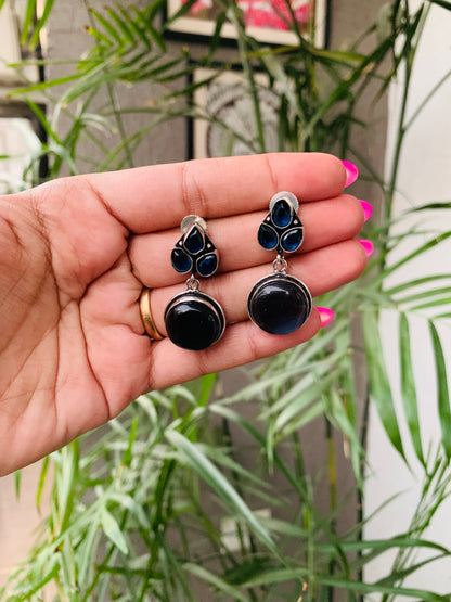 Leaf Stud with Round Stone Drop Earrings