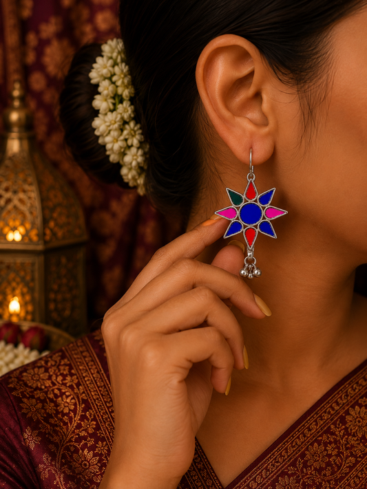 Flower Shaped Glass Earrings