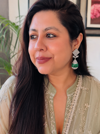 Square Stud with Round Drop Earrings