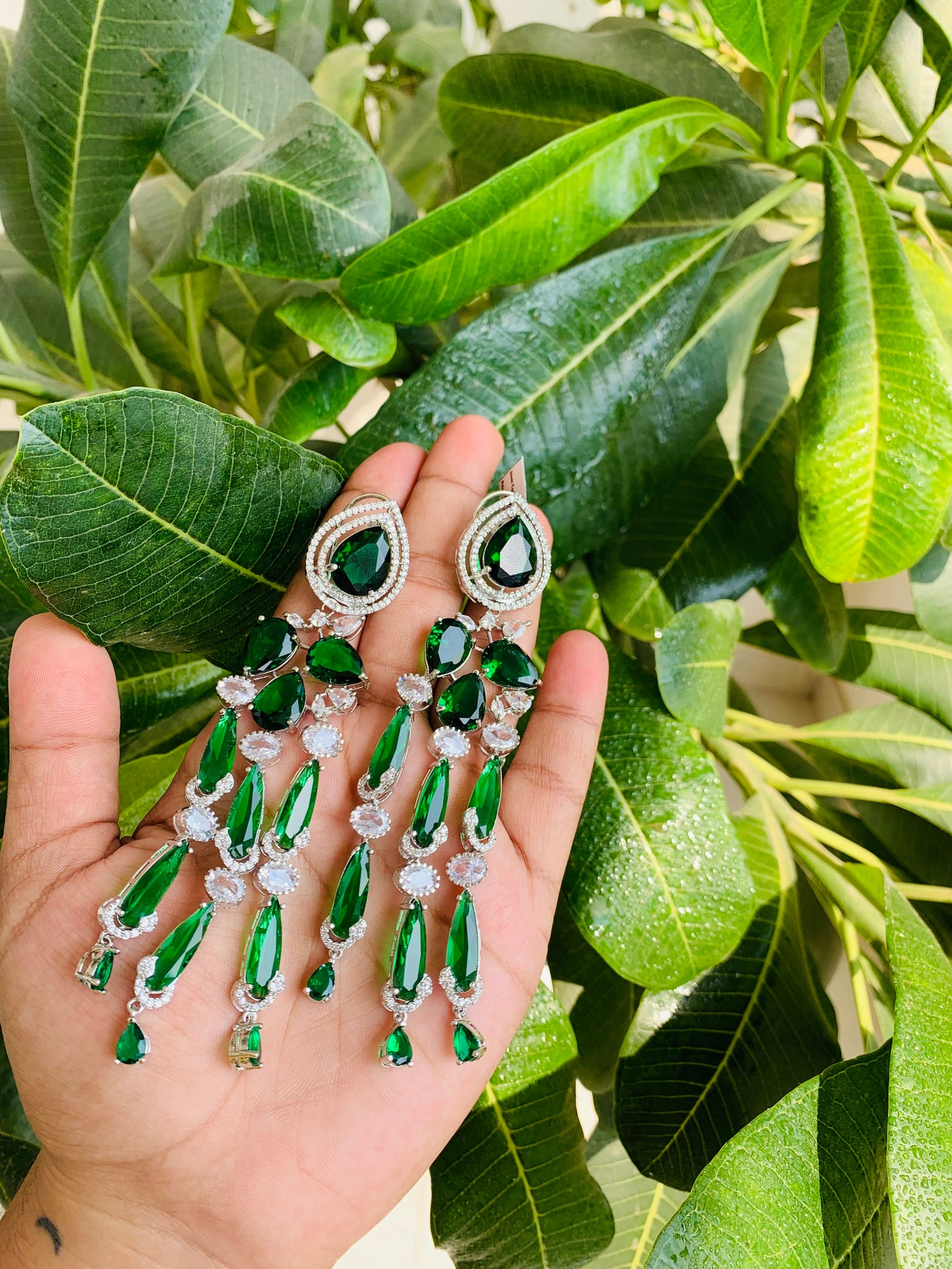 Long Emerald Green Statement Earring