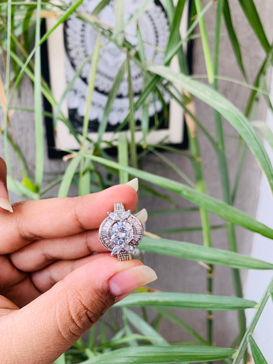 Big Size Solitaire Ring - American Diamond Design
