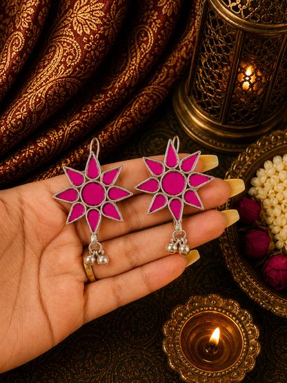 Flower Shaped Glass Earrings