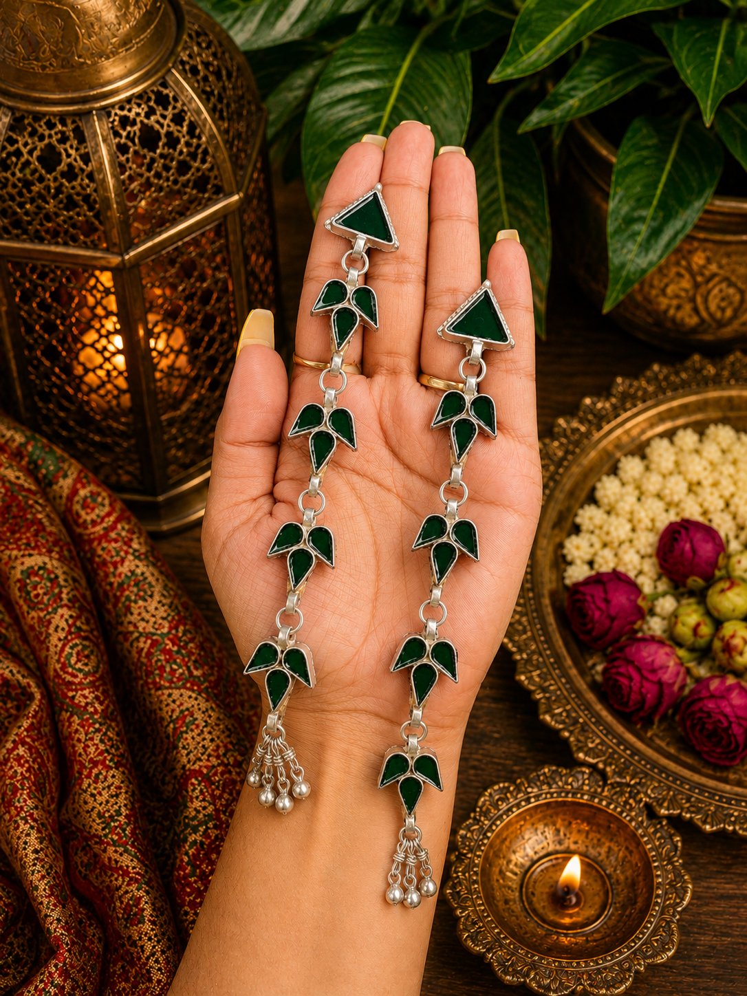 Four Layered Long Afghani Earrings