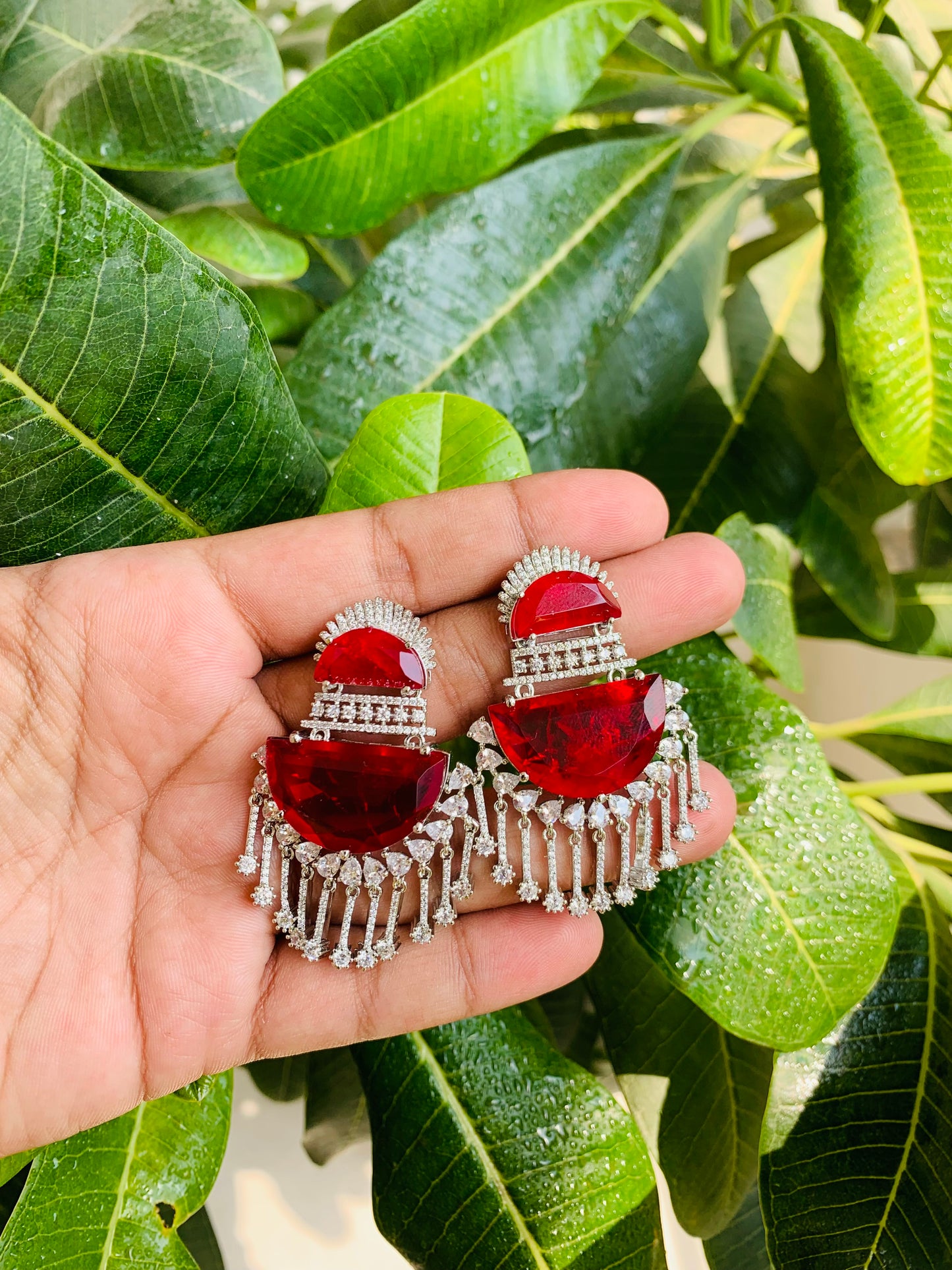 Bright Red Doublet Stone Earrings