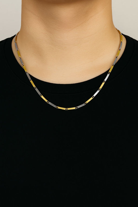 Minimalist Link Chain Necklace – Dual Tone Bar Design