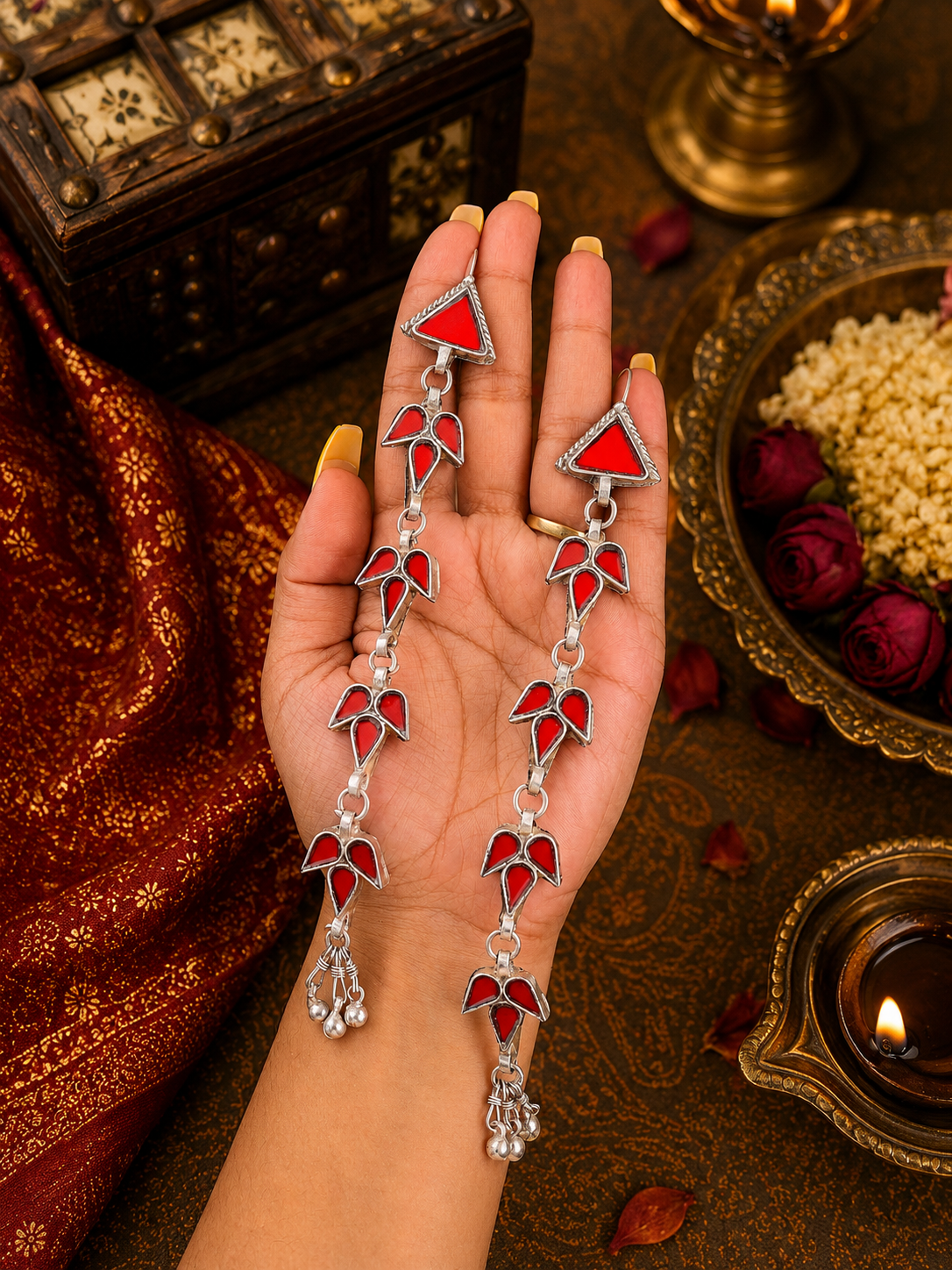 Four Layered Long Afghani Earrings
