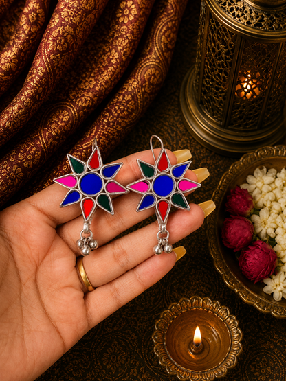 Flower Shaped Glass Earrings